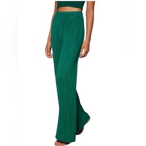 Swank Green Pleated Accordion Wide Leg Pants High Rise Casual Trousers Large